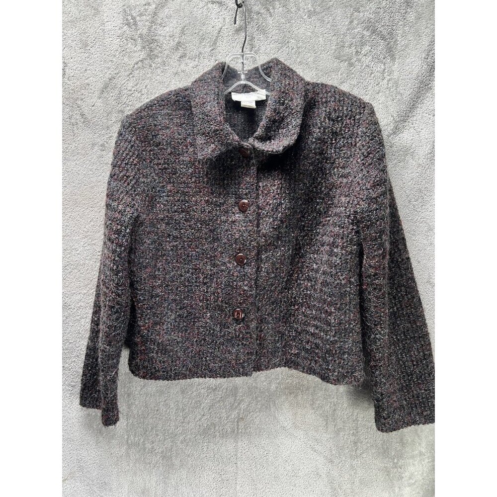 PETITE SOPHISTICATE Women’s Large Brown Speckled CARDIGAN MOHAIR BLEND SWEATER